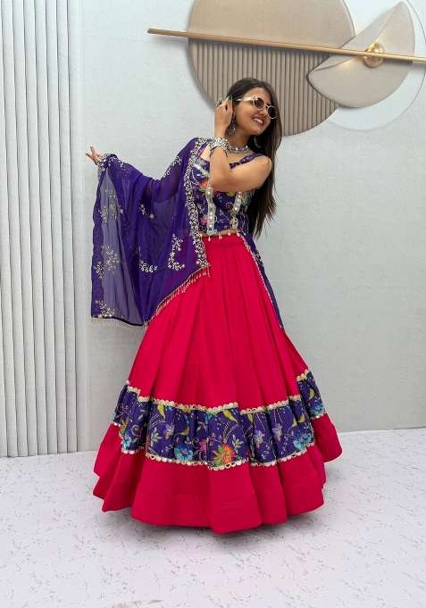 Red Embroidered Georgette Lehenga Set for Diwali and Festive Wear