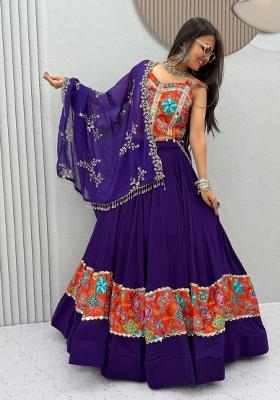 Blue Embroidered Georgette Lehenga Set