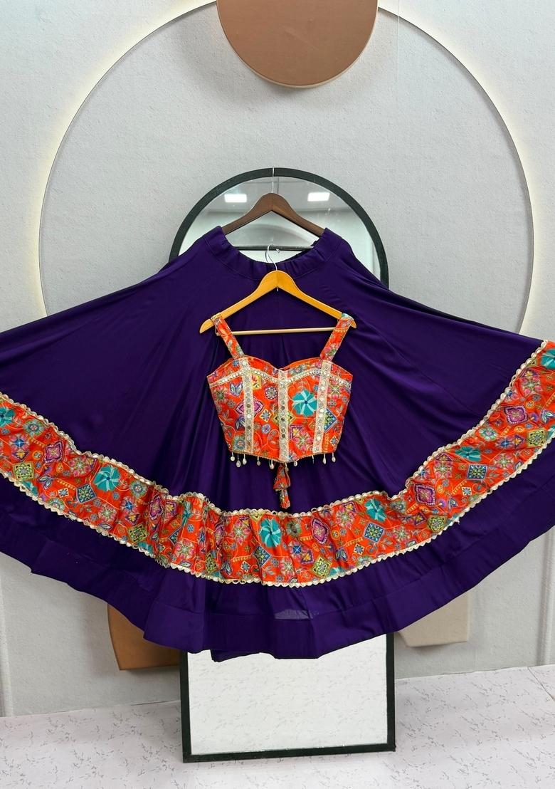 Blue Embroidered Georgette Lehenga Set - Indya