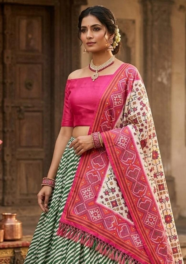 Pink Embroidered Cotton Lehenga Set - Indya