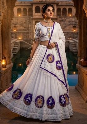 White Embroidered Cotton Lehenga Set
