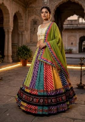 Multicolor Embroidered Cotton Lehenga Set