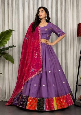 Purple Embroidered Silk Lehenga Set