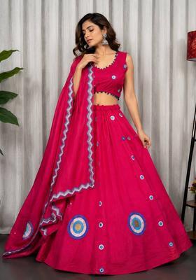 Pink Embroidered Silk Lehenga Set