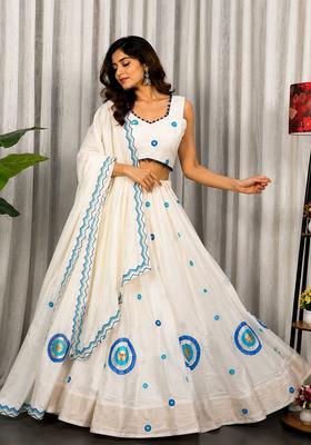 White Embroidered Silk Lehenga Set