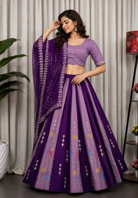 Purple Embroidered Silk Lehenga Set