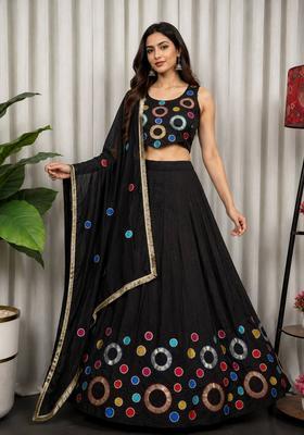 Black Embroidered Silk Lehenga Set
