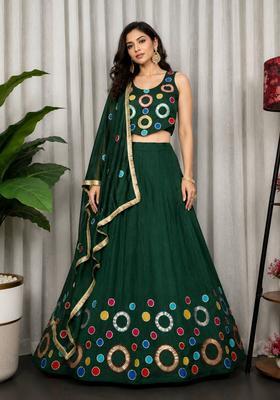Green Embroidered Silk Lehenga Set
