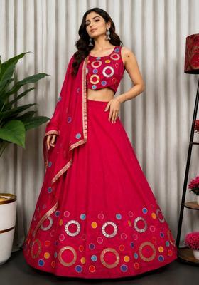 Rani Pink Embroidered Silk Lehenga Set