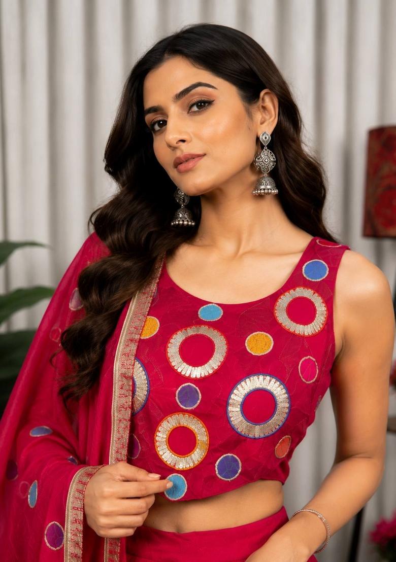 Rani Pink Embroidered Silk Lehenga Set - Indya