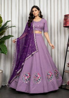Purple Embroidered Silk Lehenga Set
