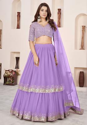 Lavender Embroidered Georgette Lehenga Set