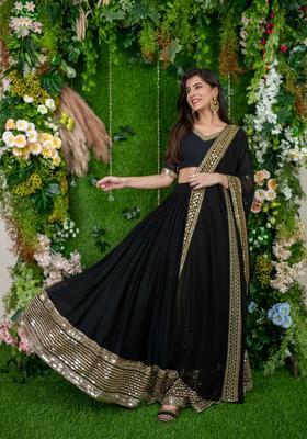 Black Embroidered Georgette Lehenga Set