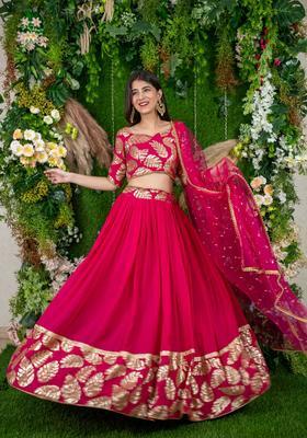 Rani Pink Embroidered Georgette Lehenga Set