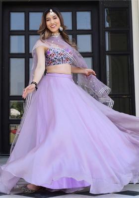 Lavender Printed Organza Lehenga Set