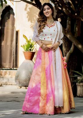 Multicolor Printed Organza Lehenga Set