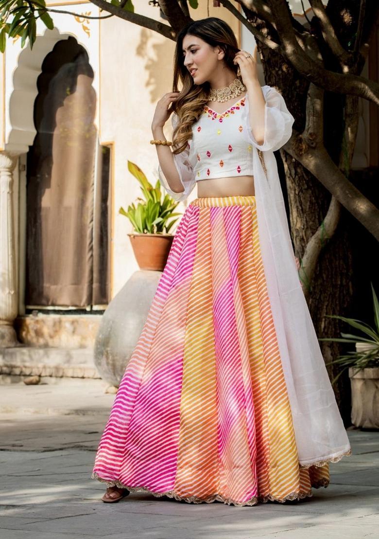 Multicolor Printed Organza Lehenga Set - Indya