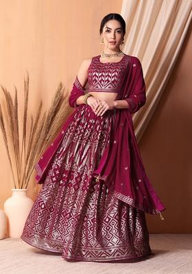 Rani Pink Embroidered Georgette Lehenga Set