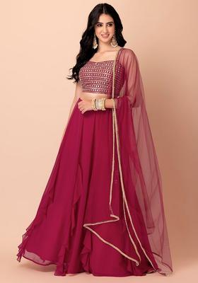 Pink Embroidered Georgette Lehenga Set