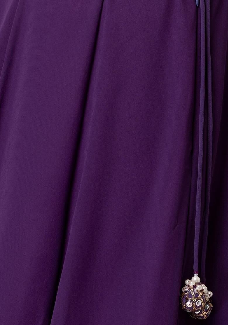 Purple Embroidered Georgette Lehenga Set - Indya