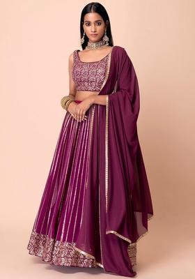Wine Embroidered Georgette Lehenga Set