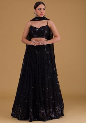 Black Embroidered Georgette Lehenga Set