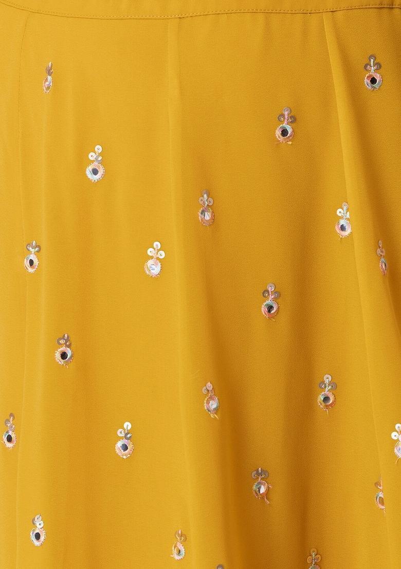 Yellow Embroidered Georgette Lehenga Set - Indya