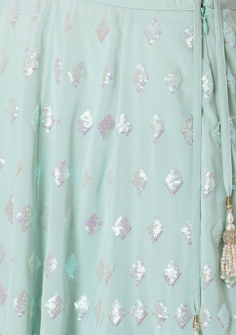 Blue Embroidered Georgette Lehenga Set - Indya