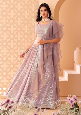 Baby Pink Embroidered Georgette Lehenga Set