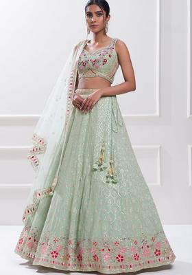 Sky Blue Embroidered Georgette Lehenga Set