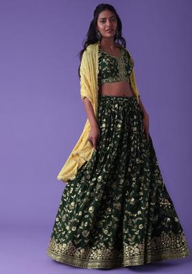 Green Embroidered Georgette Lehenga Set