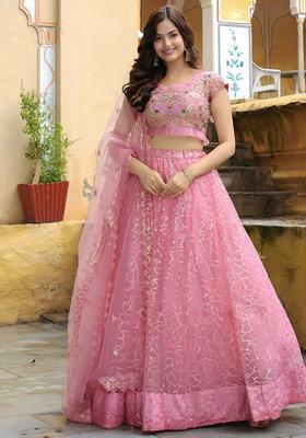 Pink Embroidered Silk Lehenga Set