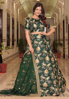 Green Embroidered Silk Lehenga Set