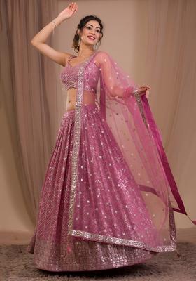 Pink Embroidered Georgette Lehenga Set