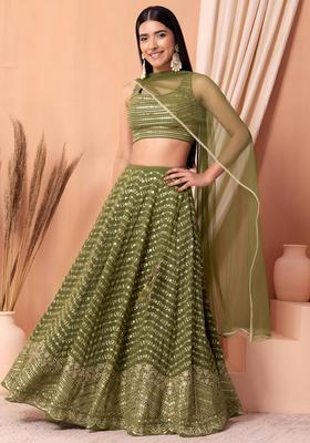 Mehendi Embroidered Georgette Lehenga Set