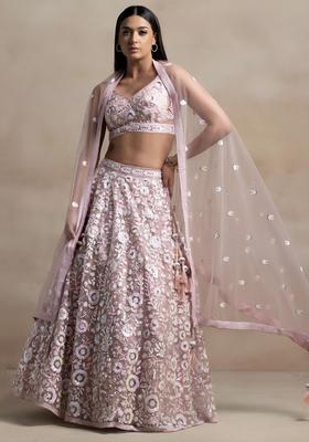 Pink Embroidered Net Lehenga Set