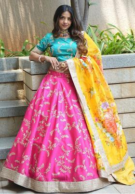 Pink Embroidered Silk Lehenga Set