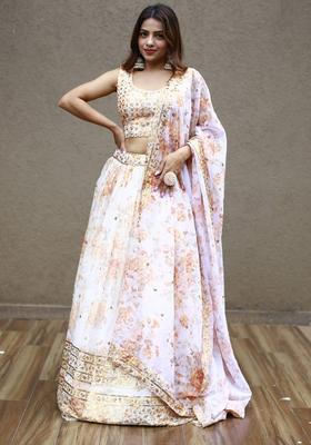 Orange Embroidered Organza Lehenga Set