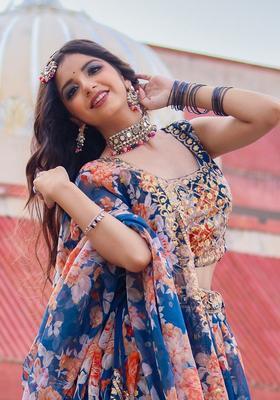 Blue Embroidered Organza Lehenga Set