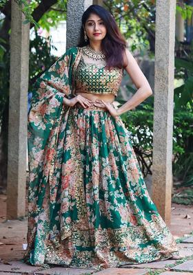 Green Embroidered Organza Lehenga Set