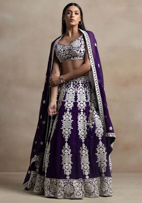 Purple Embroidered Georgette Lehenga Set