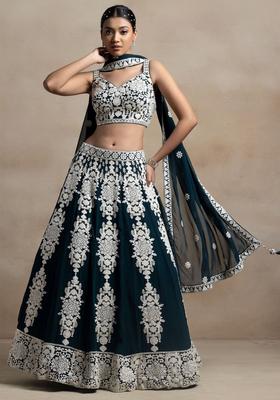 Turquoise Embroidered Georgette Lehenga Set