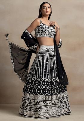 Black Embroidered Georgette Lehenga Set