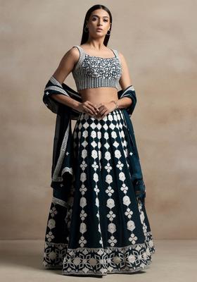 Turquoise Embroidered Georgette Lehenga Set