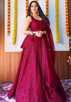 Rani Pink Embroidered Georgette Lehenga Set
