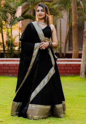 Black Embroidered Georgette Lehenga Set