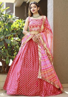 Pink Embroidered Chiffon Lehenga Set
