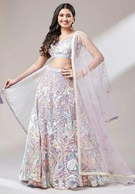 Lavender Embroidered Net Lehenga Set