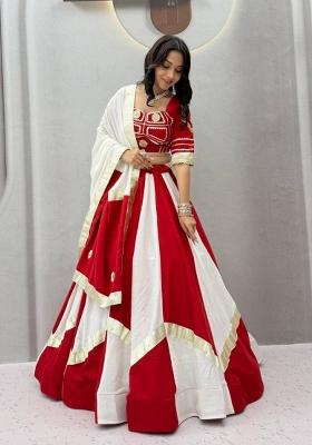 Crimson Red And Off White Gota Patti Cotton Navratri Lehenga Set