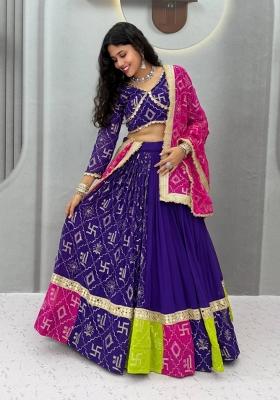 Purple Embroidered Georgette Navratri Lehenga Set